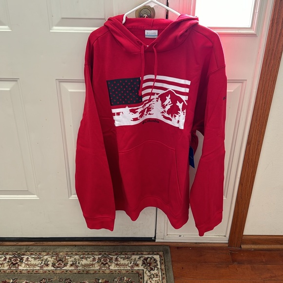 Columbia Men's Trek Graphic Hoodie, Mountain Red/Us Hood Flag, 3X Big brand new - Picture 7 of 9